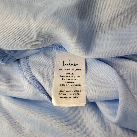 Lulus Dress Womens Large Blue Metallic Ruffle Off Shoulder Mini Tiered Party New - Picture 9 of 12